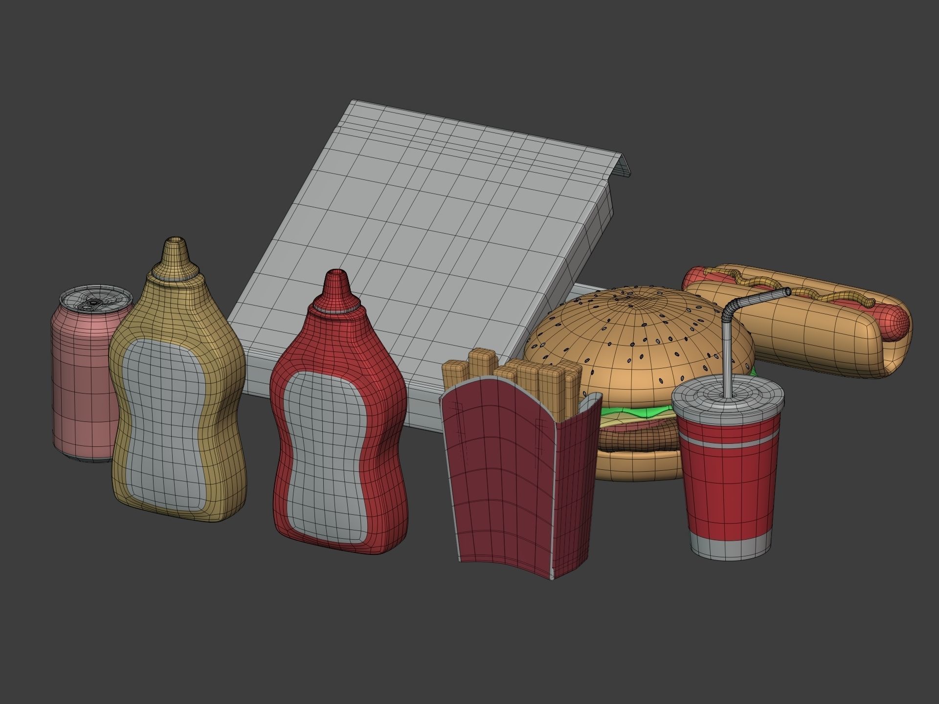 Cartoon Fast Food Pack - Burger Pizza Hot Dog Icons 3D model_13