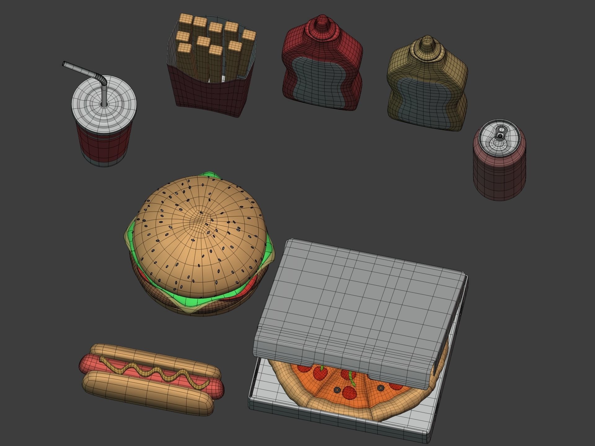 Cartoon Fast Food Pack - Burger Pizza Hot Dog Icons 3D model_15