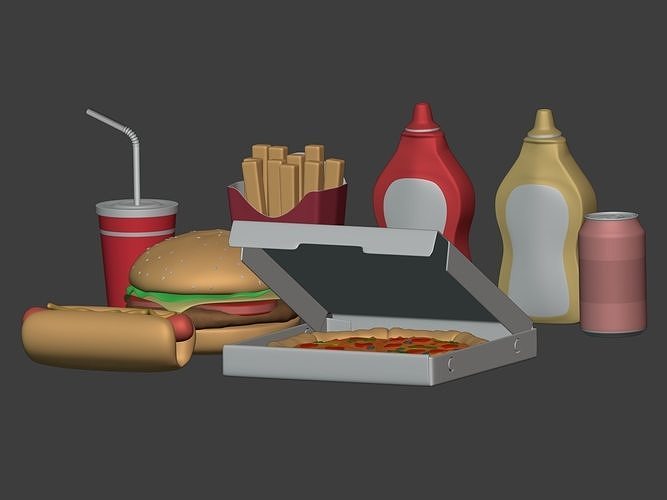 Cartoon Fast Food Pack - Burger Pizza Hot Dog Icons 3D model 5