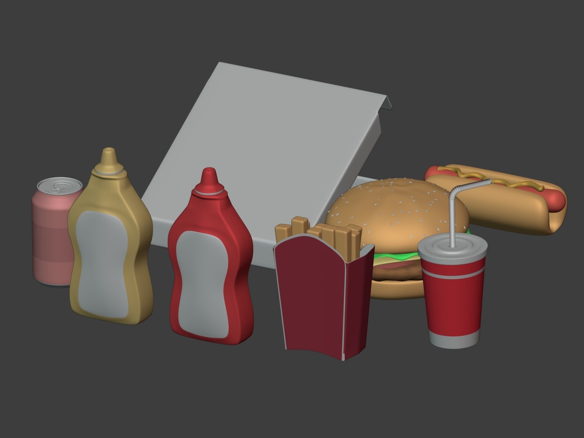 Cartoon Fast Food Pack - Burger Pizza Hot Dog Icons 3D model_12