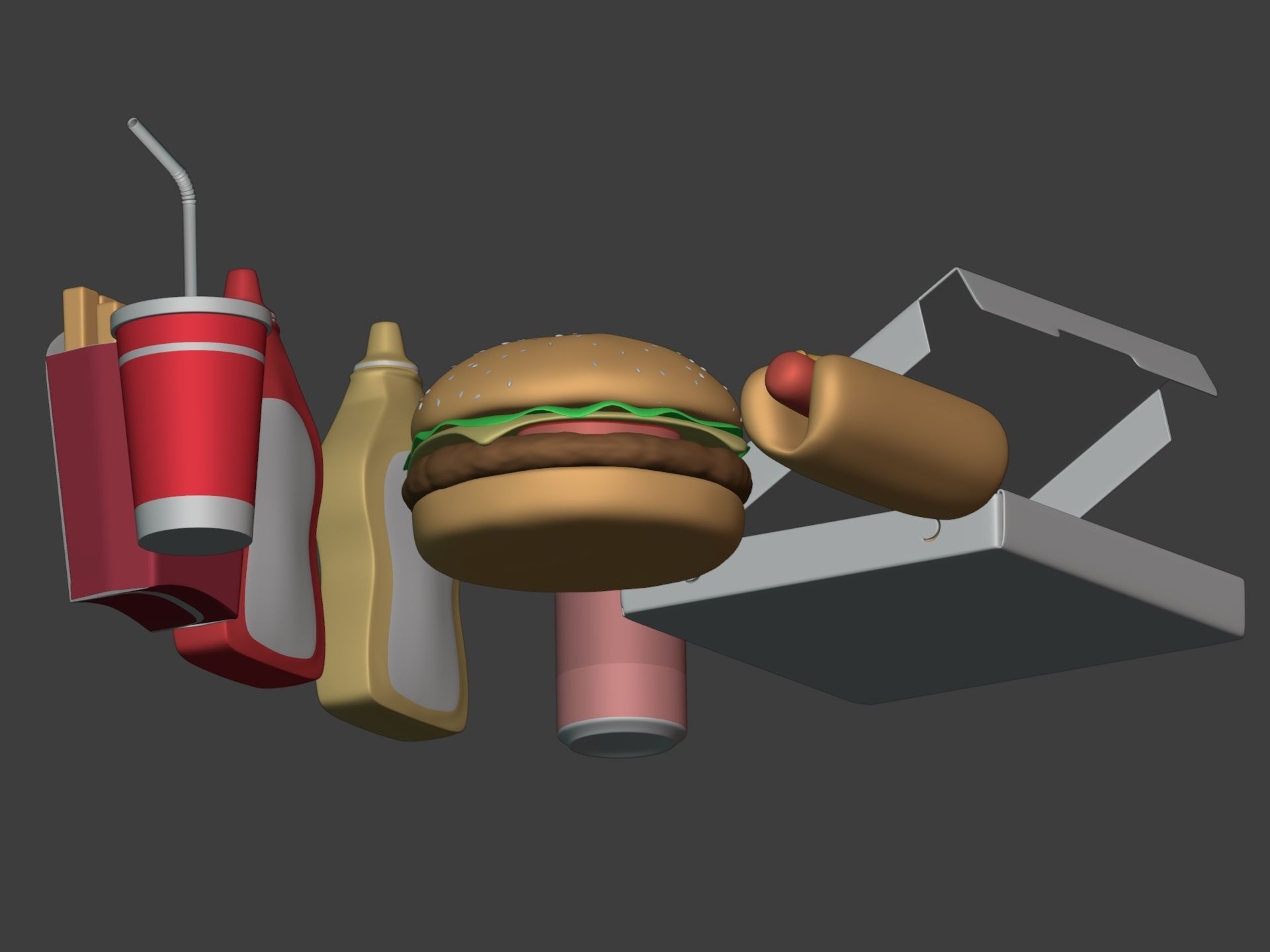 Cartoon Fast Food Pack - Burger Pizza Hot Dog Icons 3D model_10