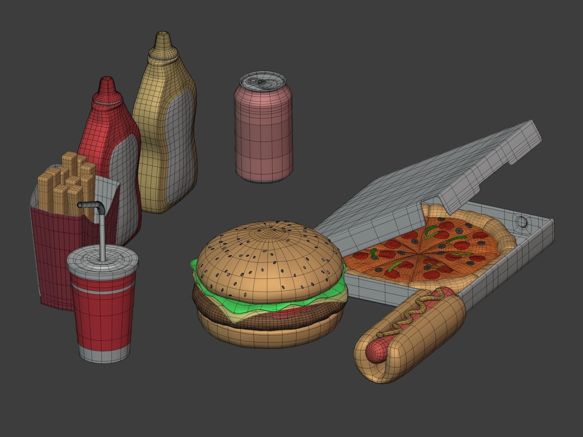Cartoon Fast Food Pack - Burger Pizza Hot Dog Icons 3D model_9