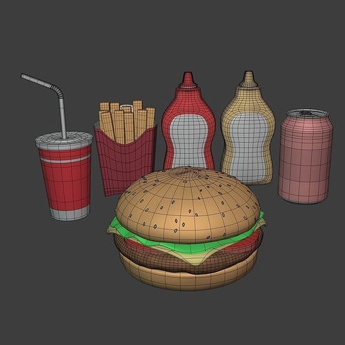 Cartoon Burger Pack - Fast Food Icons Low-poly 3D model 4