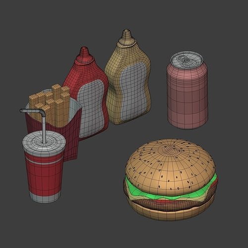 Cartoon Burger Pack - Fast Food Icons Low-poly 3D model 6