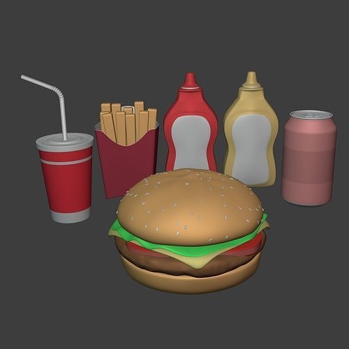 Cartoon Burger Pack - Fast Food Icons Low-poly 3D model 3