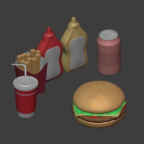 Cartoon Burger Pack - Fast Food Icons Low-poly 3D model 5