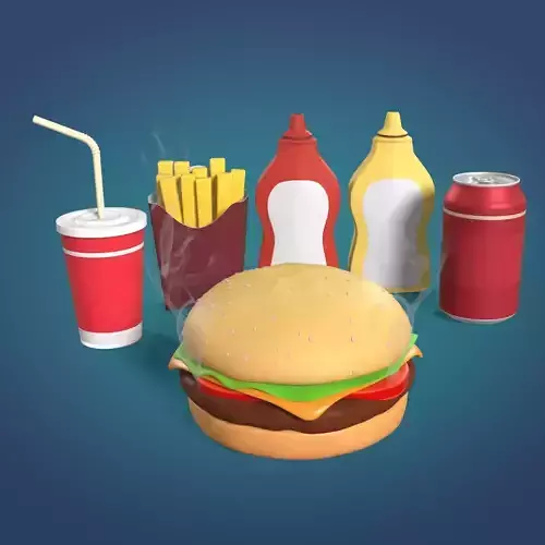 Cartoon Burger Pack - Fast Food Icons Low-poly 3D model