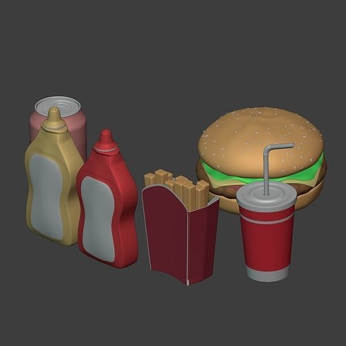 Cartoon Burger Pack - Fast Food Icons Low-poly 3D model 7