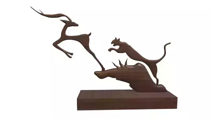 Tiger and deer wood carving 