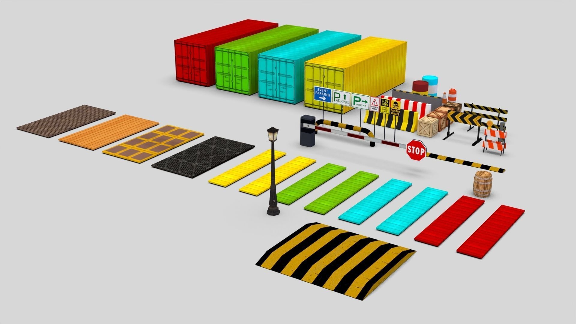 Car parking assets Low-poly 3D model_1