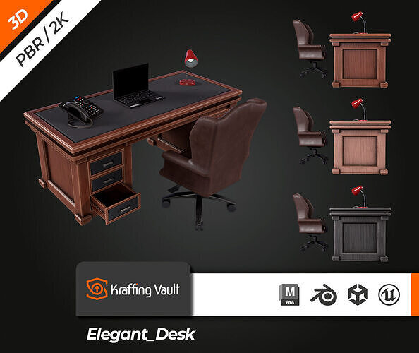 Elegant Desk Low-poly 3D model