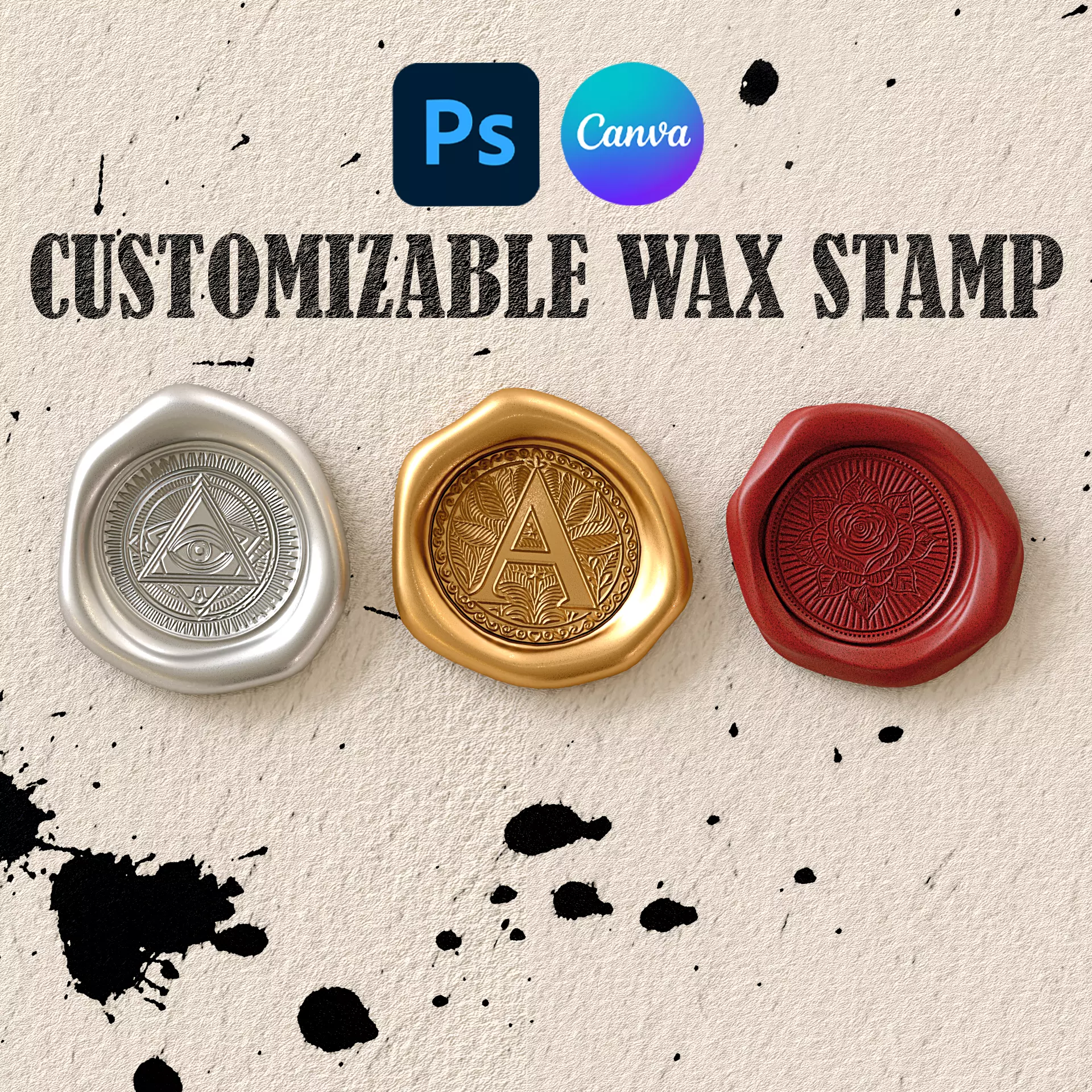 Customizable 3D Wax Seal Stamp Pack Low-poly 3D model_0