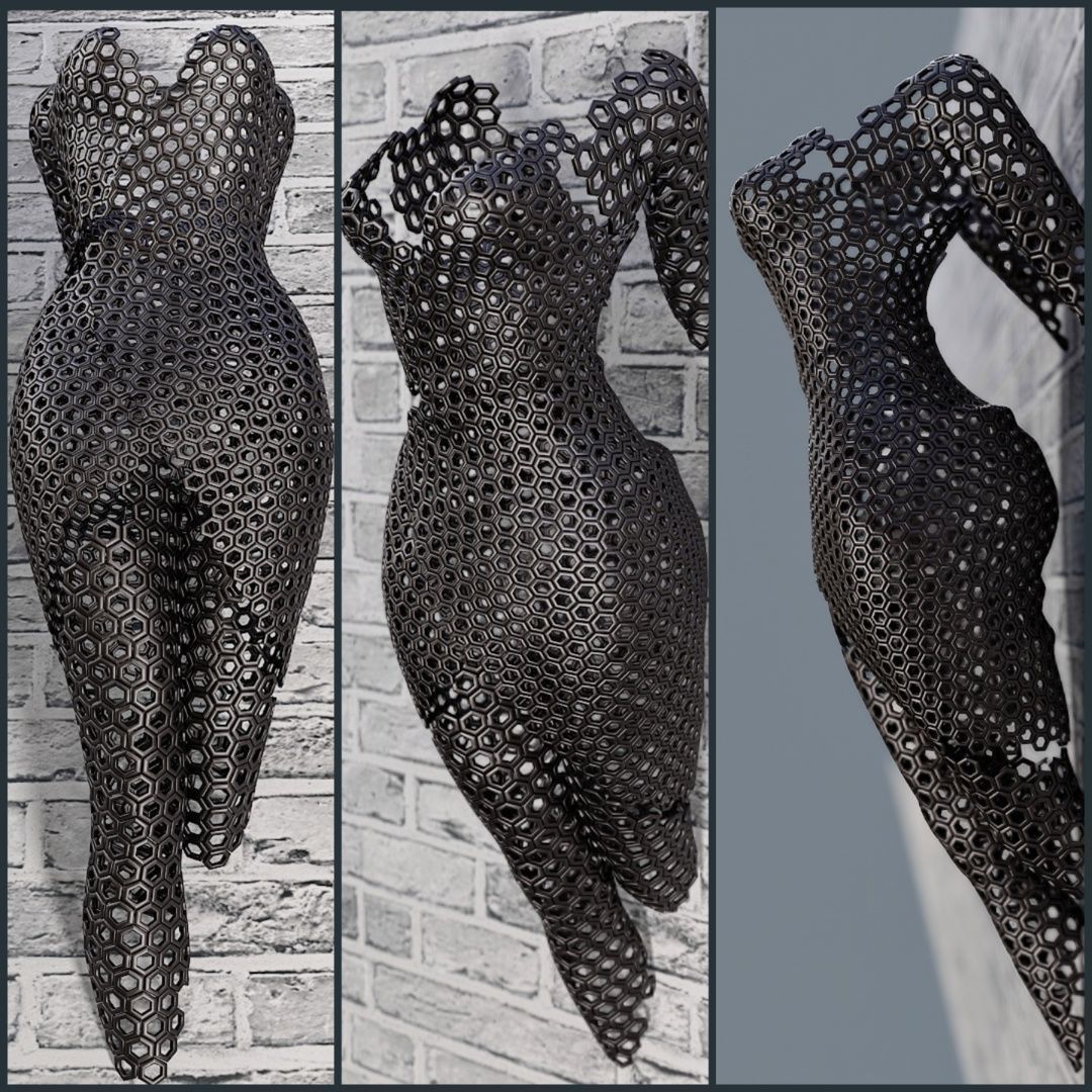 decorative standing and mural body figure Low-poly 3D model_1