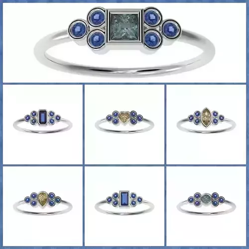 7 Basel ring with different central stones 