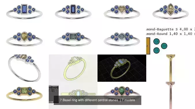 7 Basel ring with different central stones 