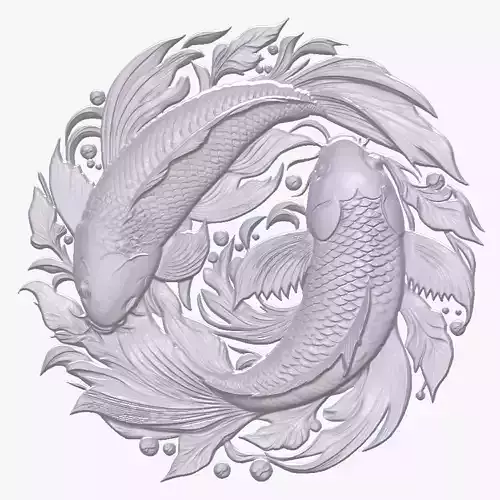 Pair of koi Fish 7 basrelief for 3D printing