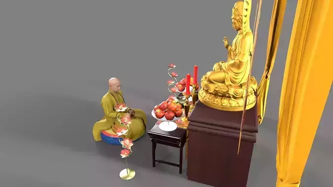 Shaolin monk Low-poly 3D model