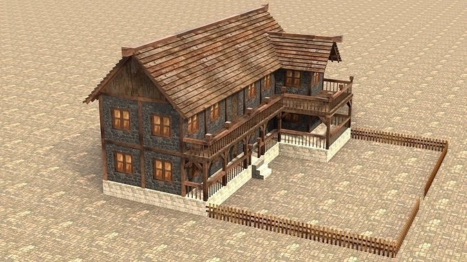Medieval house fifteen Low-poly 3D model 6