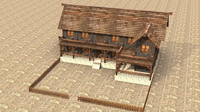 Medieval house fifteen Low-poly 3D model 4