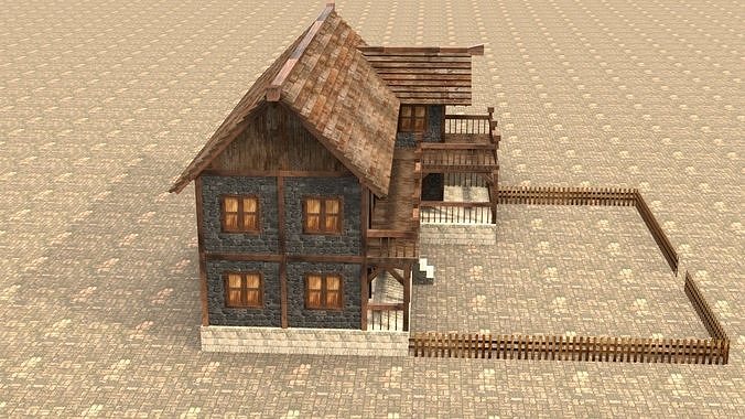 Medieval house fifteen Low-poly 3D model 7