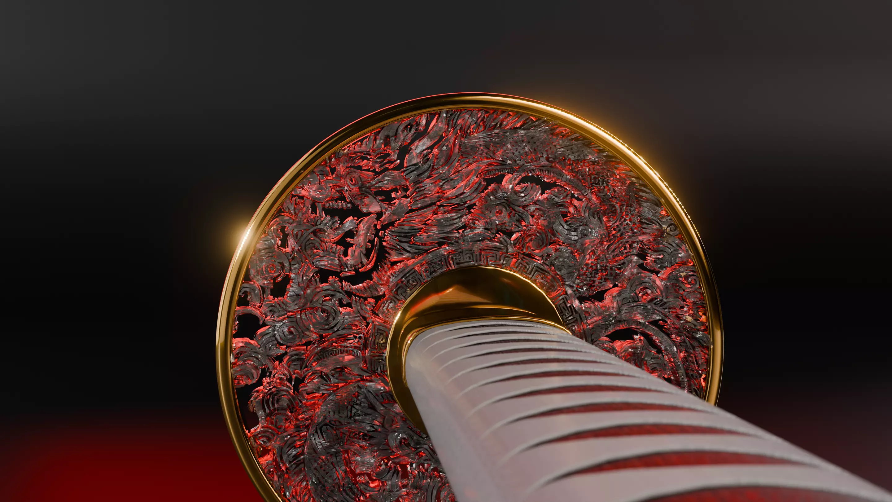 Dragon Symbol Disk Katana Free 3D print model