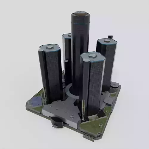 Renaissance Center with Detroit Marriott modern buildings