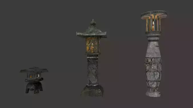 Ancient Stone Lamp 3D Model