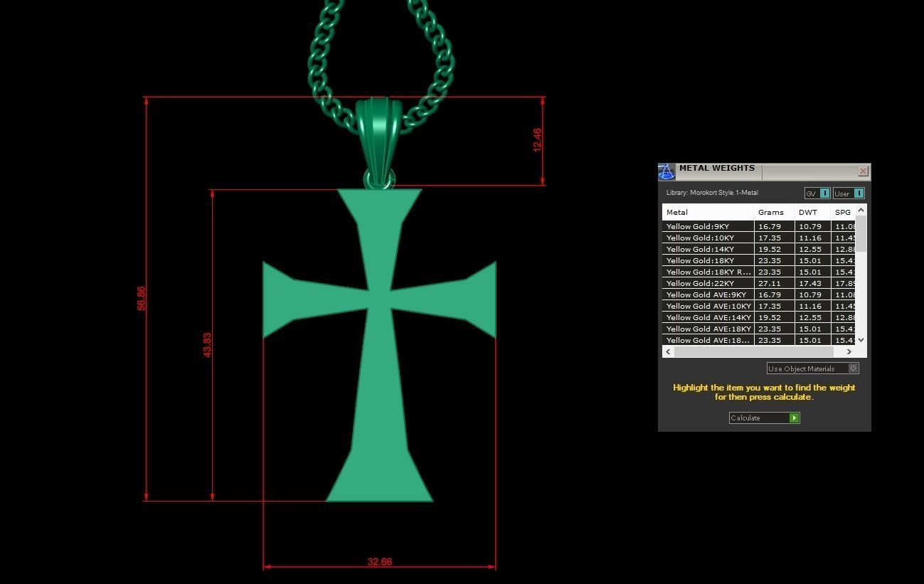 Light Gold 18K Cross Pendant 1CP096 3D print model_1
