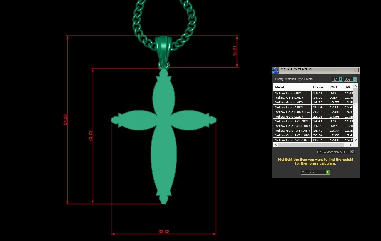 Light Gold 18K Cross Pendant 1CP093 3D print model_1