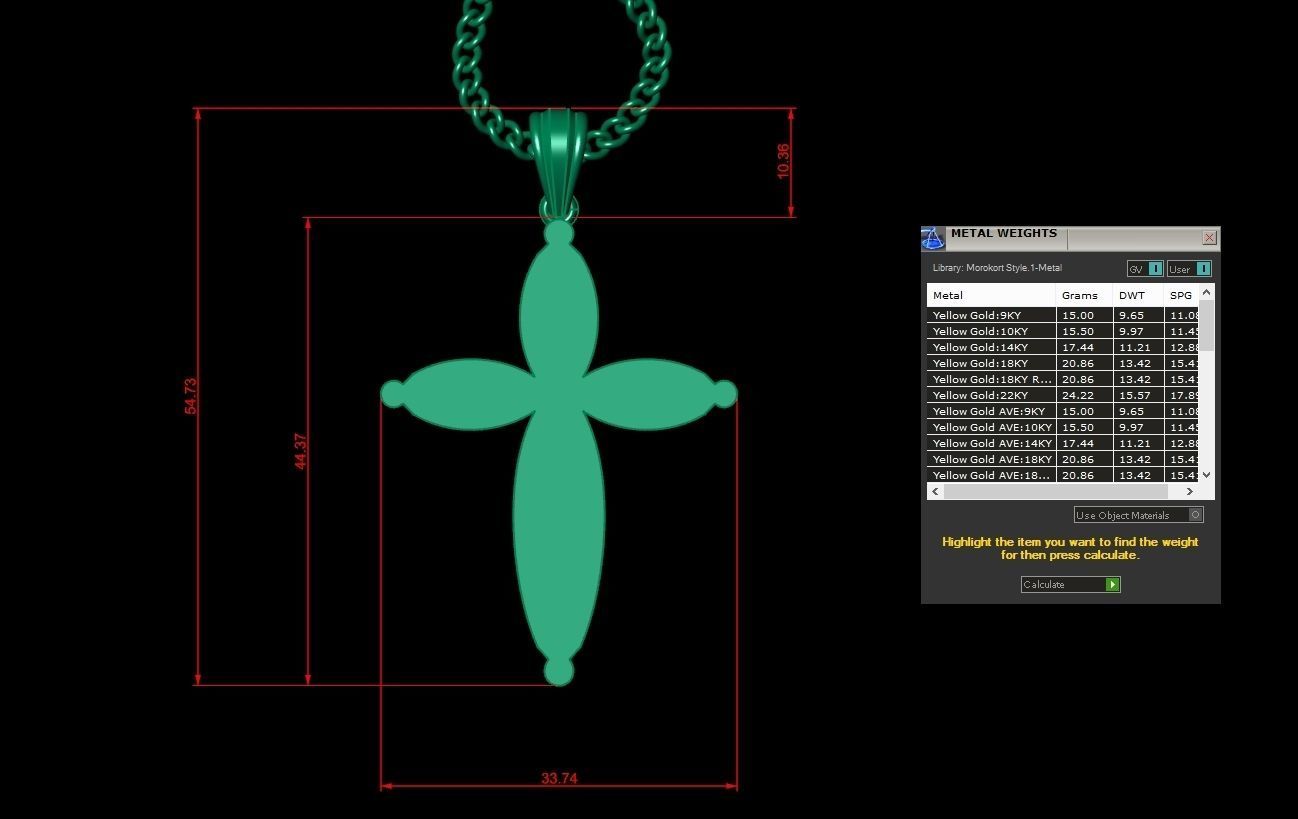 Light Gold 18K Cross Pendant 1CP091 3D print model_1