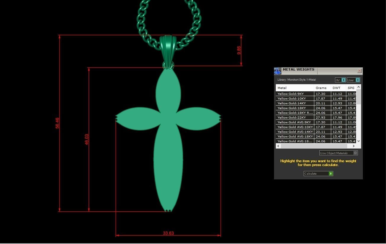 Light Gold 18K Cross Pendant 1CP086 3D print model_1