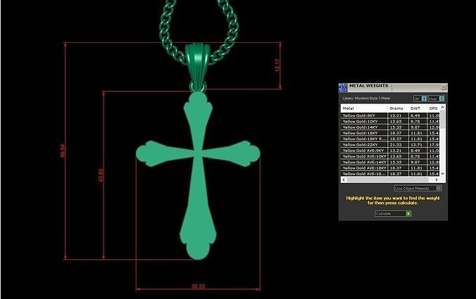Light Gold 18K Cross Pendant 1CP079 3D print model