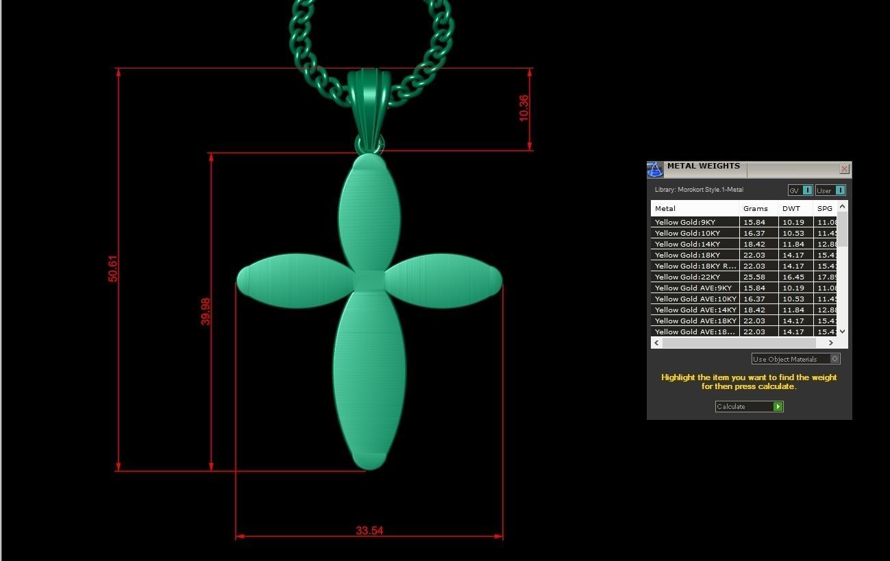 Light Gold 18K Cross Pendant 1CP052 3D print model_1