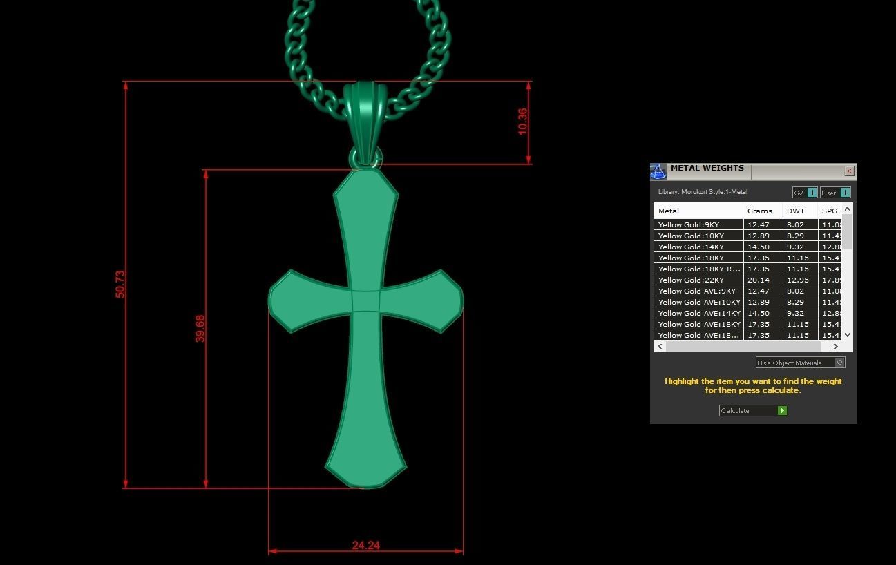 Light Gold 18K Cross Pendant 1CP041 3D print model_1