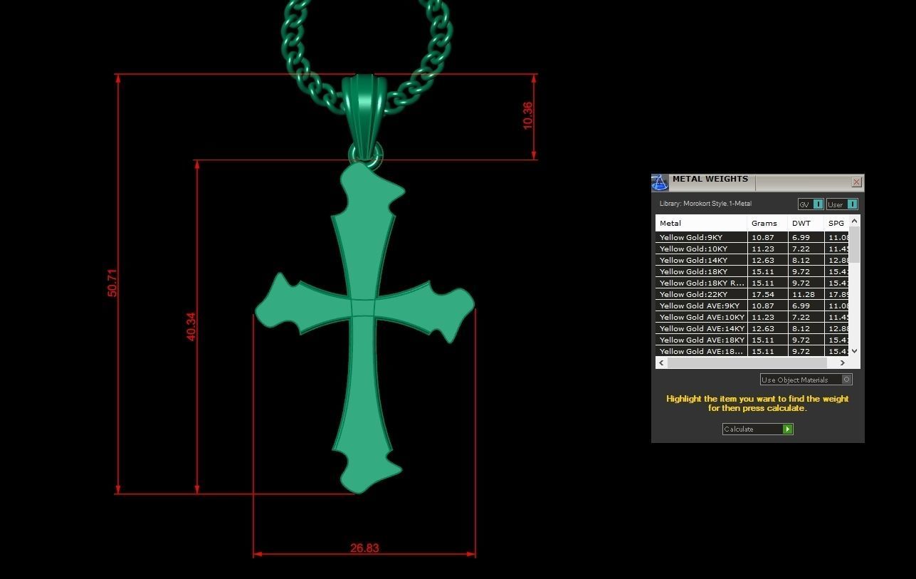 Light Gold 18K Cross Pendant 1CP040 3D print model_1