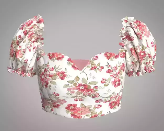 Stylish Lace Top with Smocking Effect Back CLO 3D  3D model