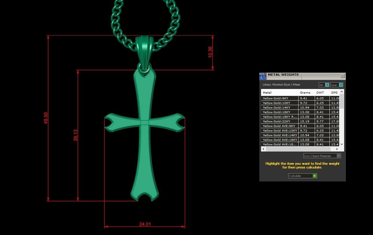 Light Gold 18K Cross Pendant 1CP017 3D print model_1