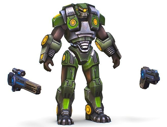 Cartoon Sci-Fi Cyborg Drone Heavy Sniper Soldier Bandit Low-poly 3D model