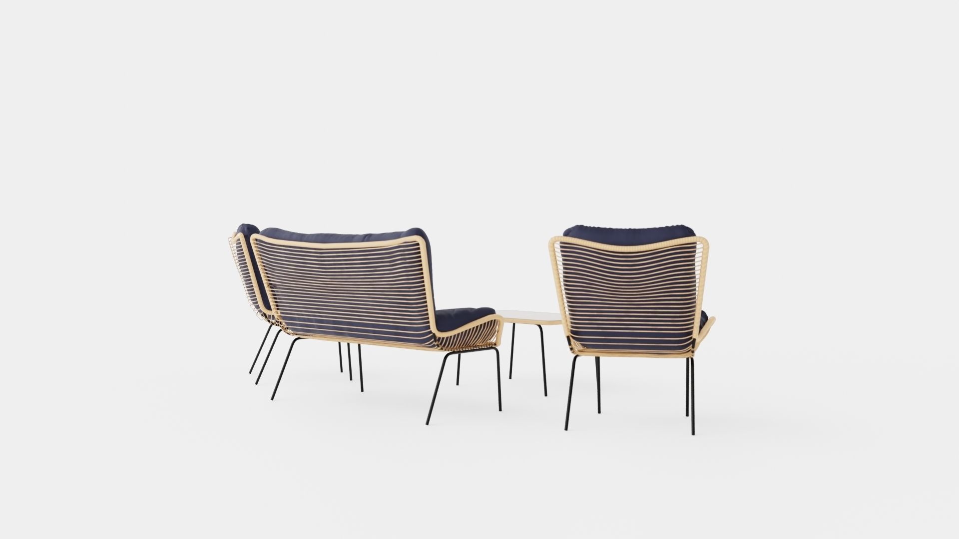 Nice Sofa Set Bulky Low-poly 3D model_3
