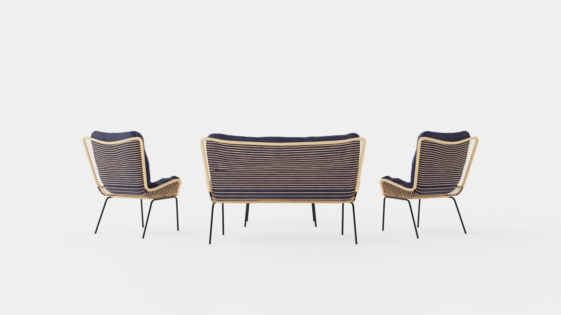 Nice Sofa Set Bulky Low-poly 3D model_4