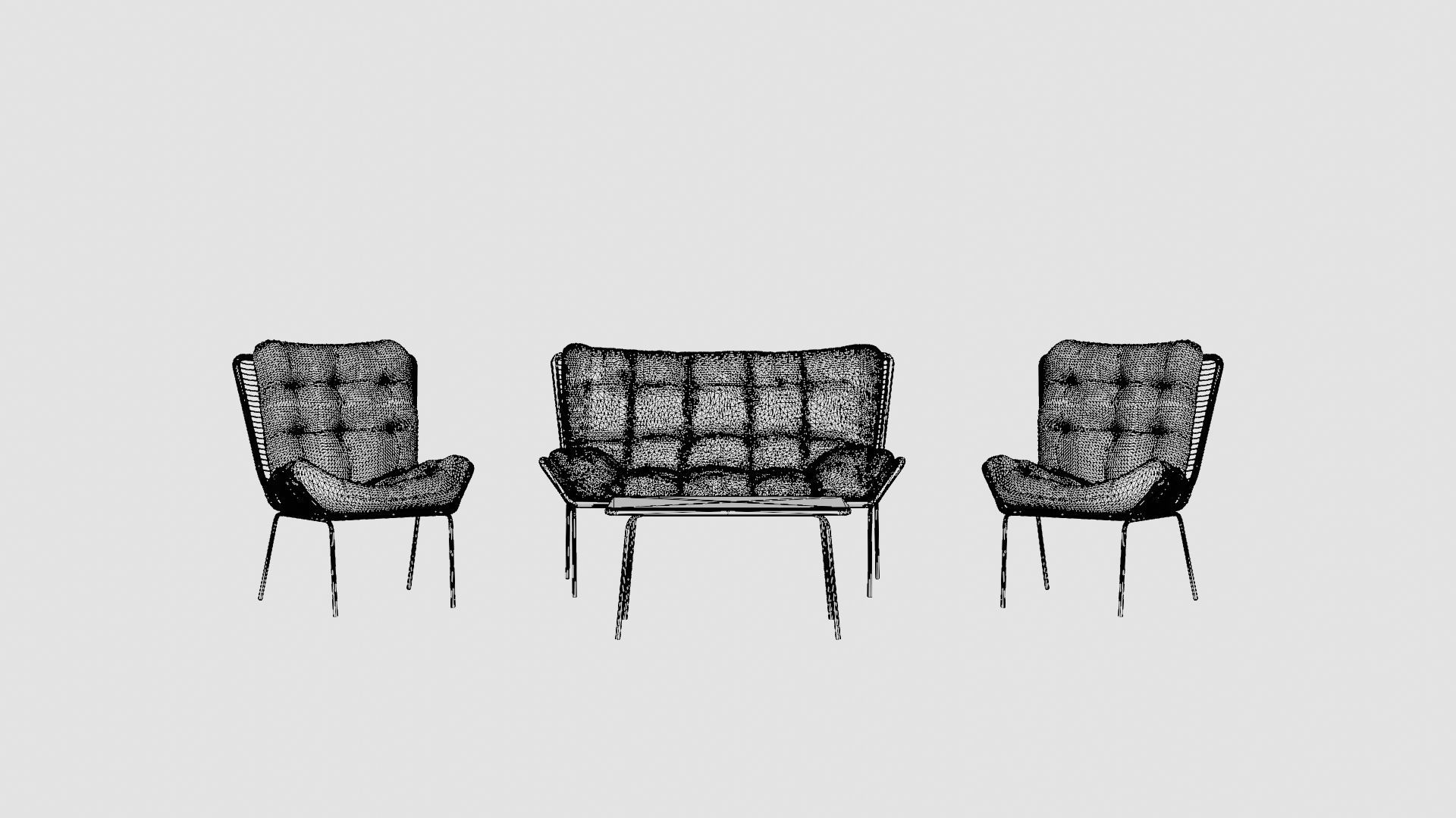Nice Sofa Set Bulky Low-poly 3D model_6