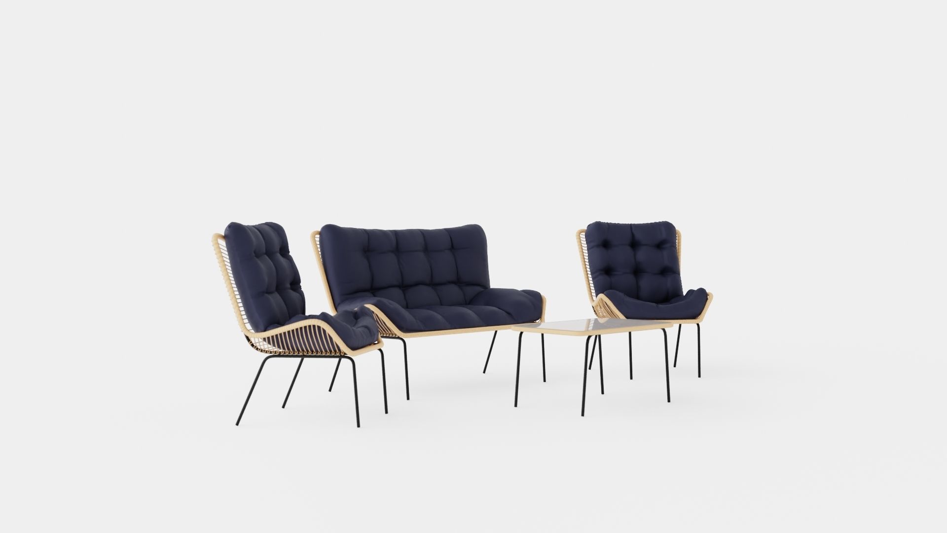 Nice Sofa Set Bulky Low-poly 3D model_1