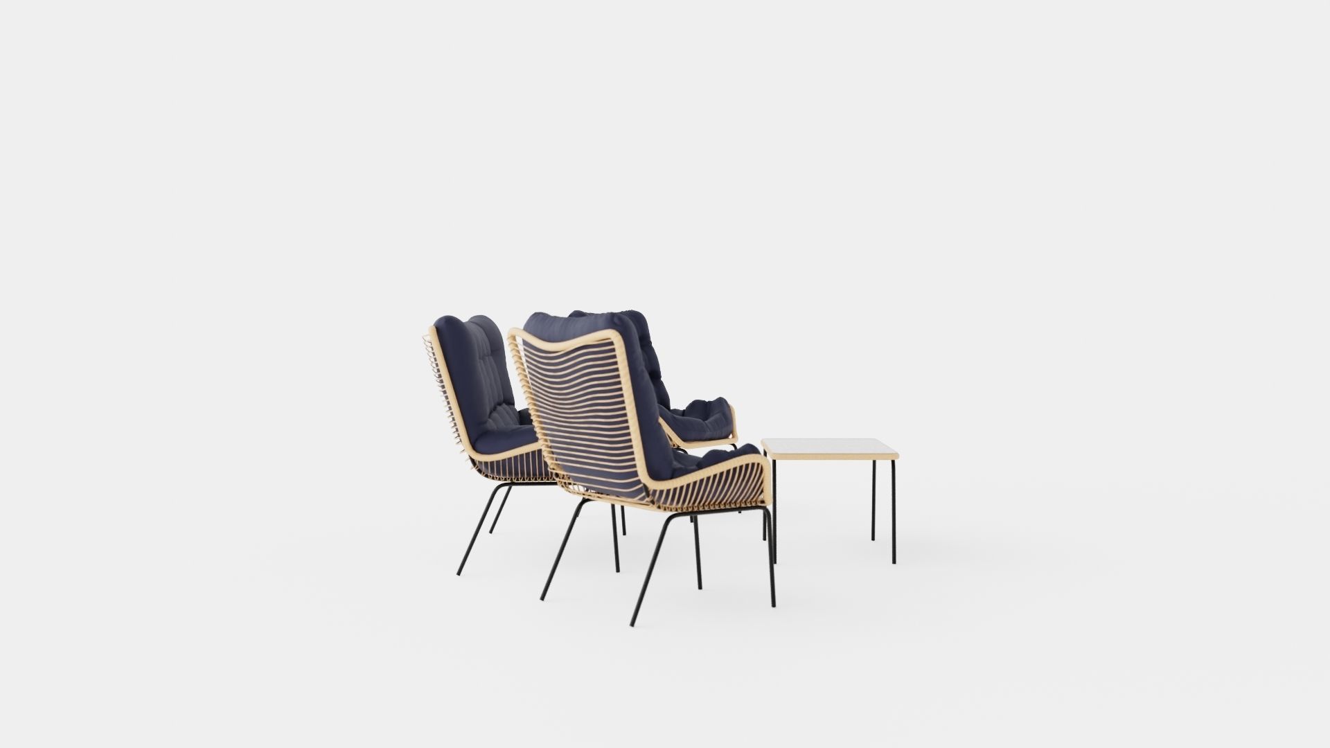 Nice Sofa Set Bulky Low-poly 3D model_2