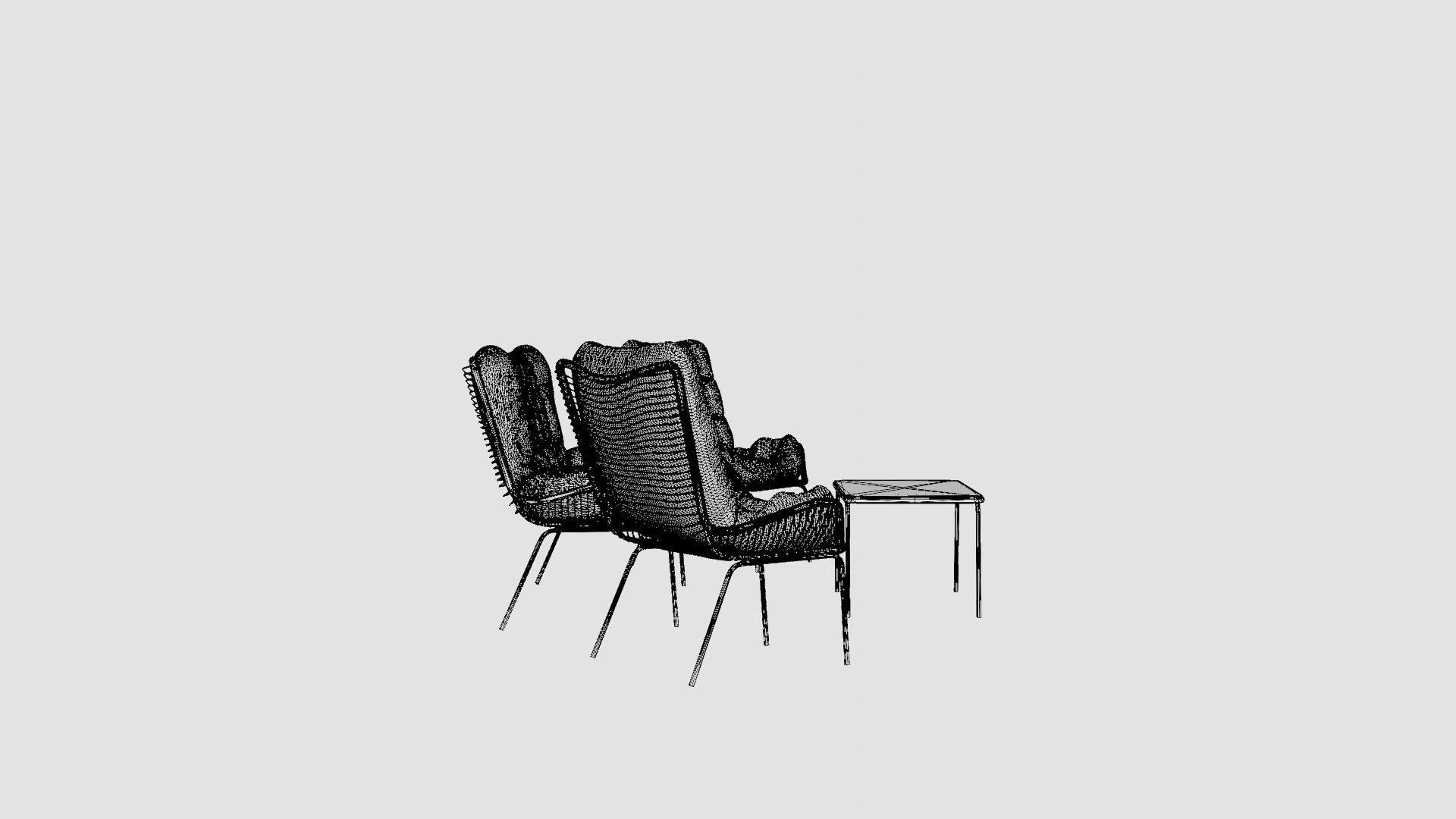 Nice Sofa Set Bulky Low-poly 3D model_8