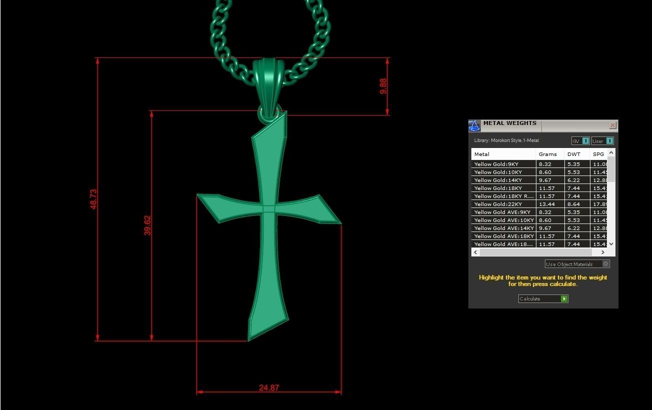 Light Gold 18K Cross Pendant 1CP012 3D print model_1