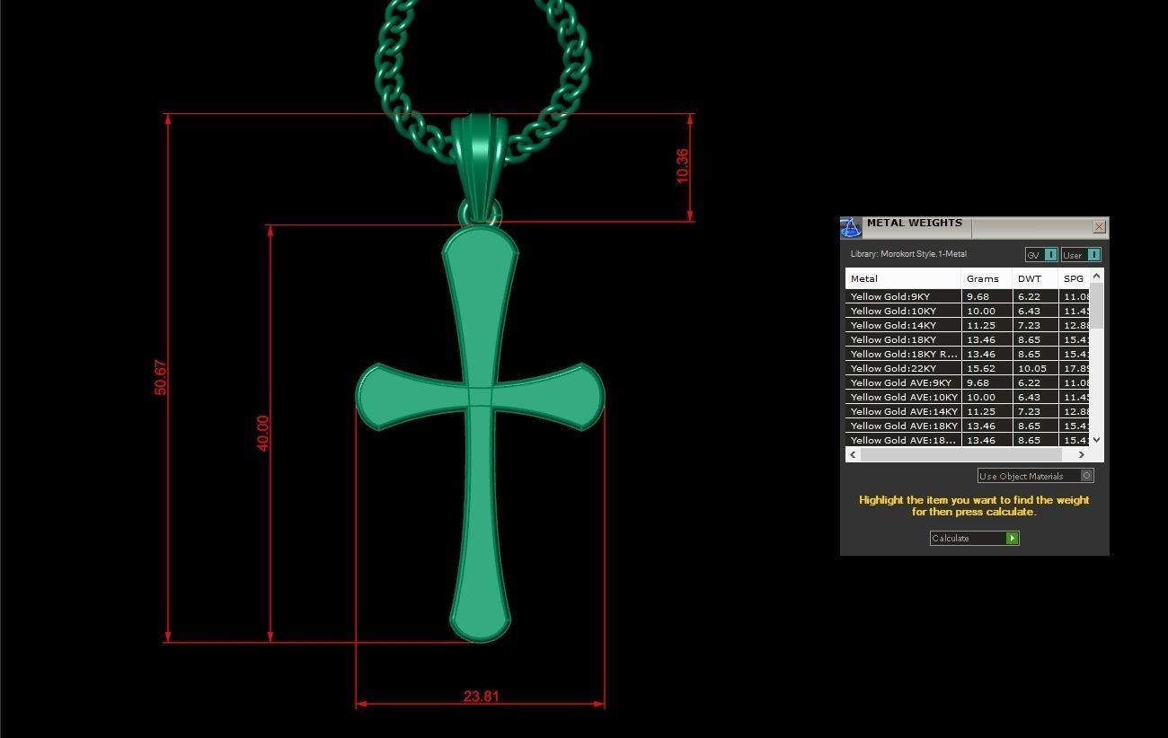 Light Gold 18K Cross Pendant 1CP011 3D print model_1