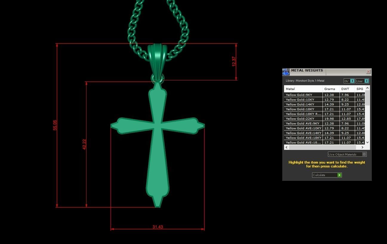 Light Gold 18K Cross Pendant 1CP003 3D print model_1