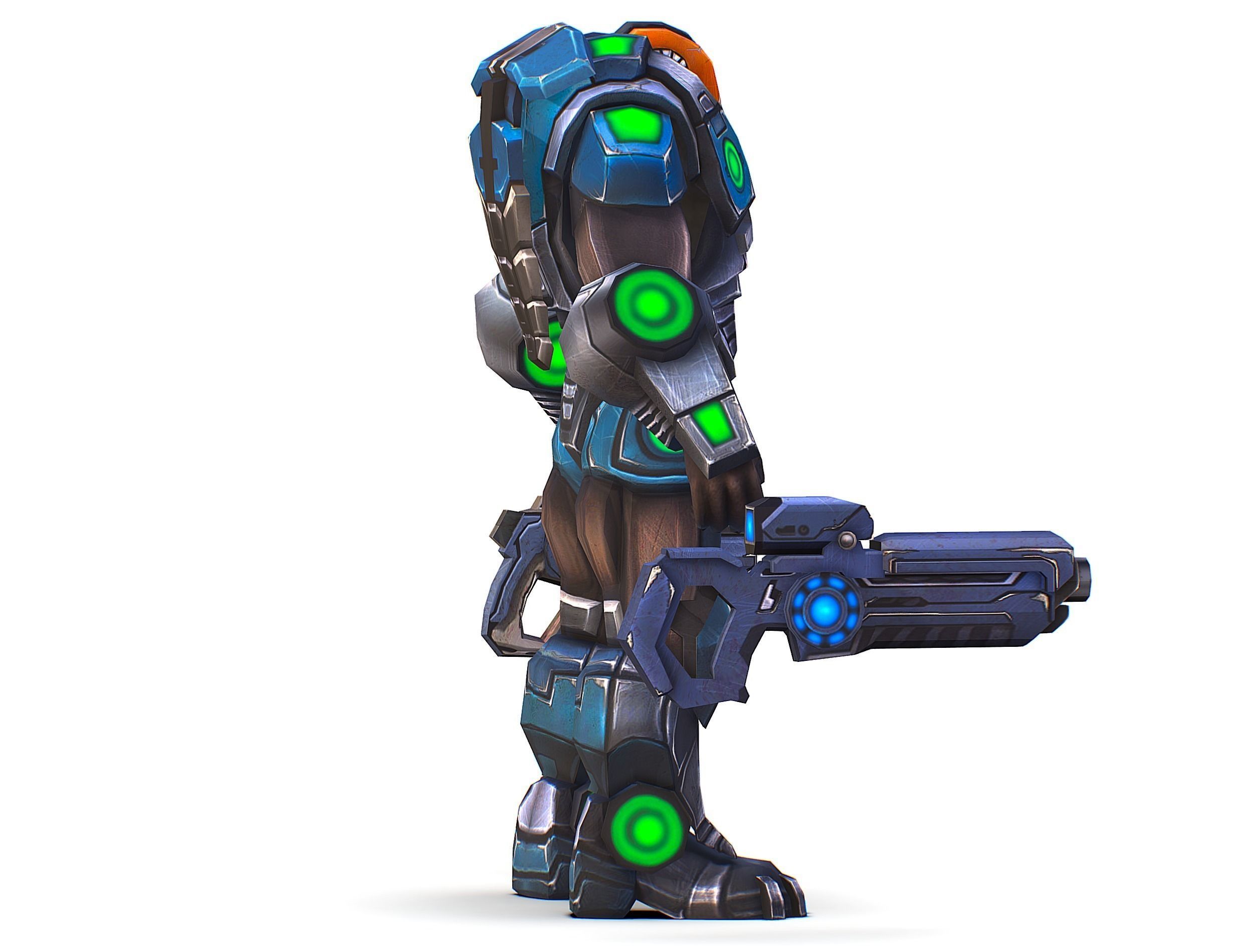 Man Cyborg - Male Soldier with Automatic Rifle and Pistol Low-poly 3D model_6