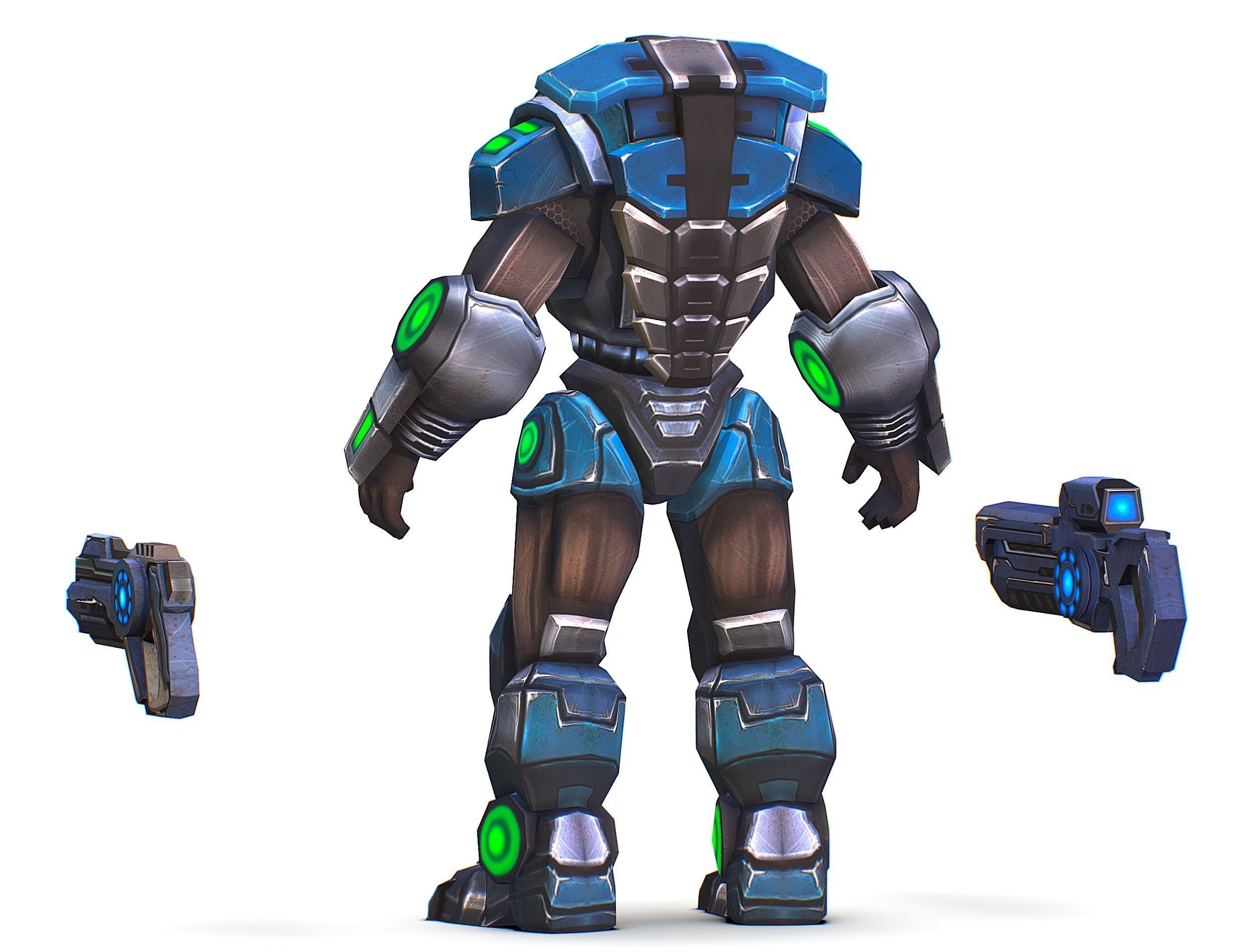 Man Cyborg - Male Soldier with Automatic Rifle and Pistol Low-poly 3D model_12