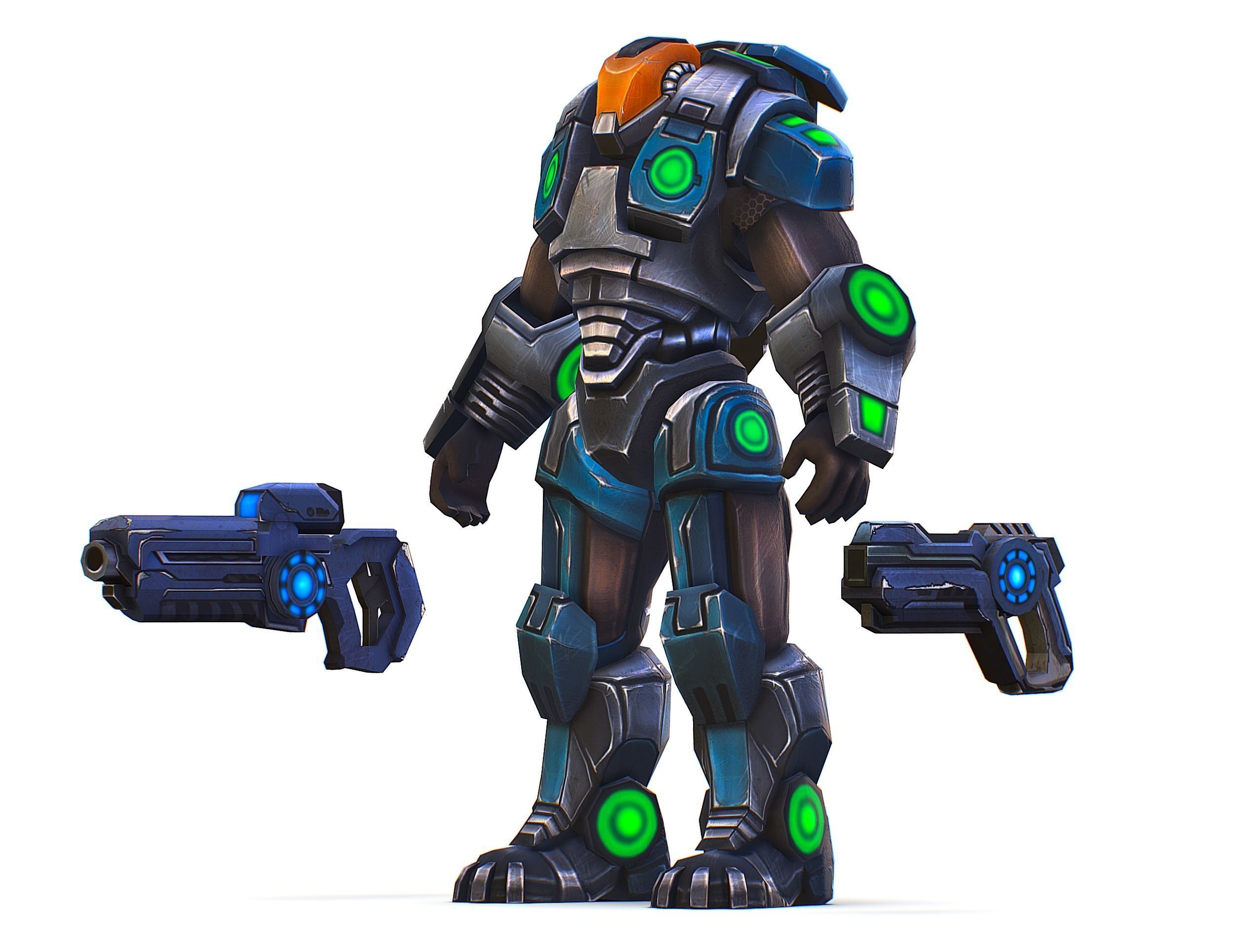 Man Cyborg - Male Soldier with Automatic Rifle and Pistol Low-poly 3D model_18